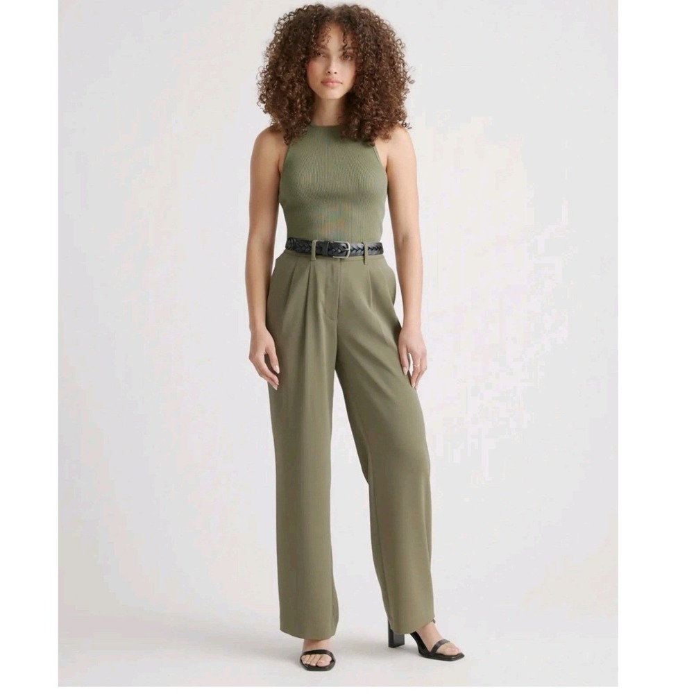 Quince Stretch Crepe Pleated Wide Leg Pants Olive Green Size 4 LB57346-CMA01